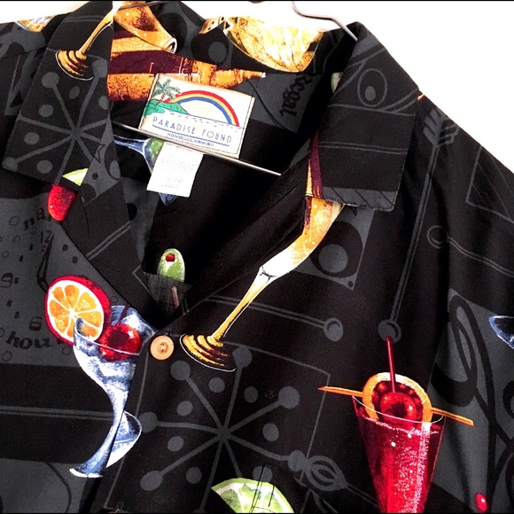Paradise Found Size Large Cocktail Print Men’s Hawaiian shirt - Picture 2 of 4